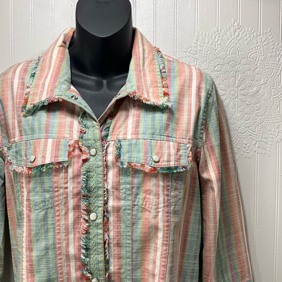 CHRISTOPHER & BANKS Striped Canvas Pearl Snap Shirt - Picture 2 of 4